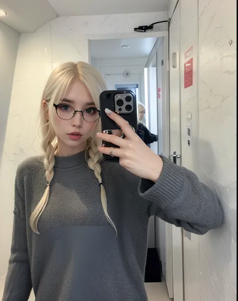 Blonde woman with headphones holding a camera and a cell phone, ava max, menina perfeita de cabelos brancos, com longos cabelos brancos, com longos cabelos loiros, com cabelos longos brancos, her hair is white, Retrato de Kim Petras, longos cabelos loiros ...