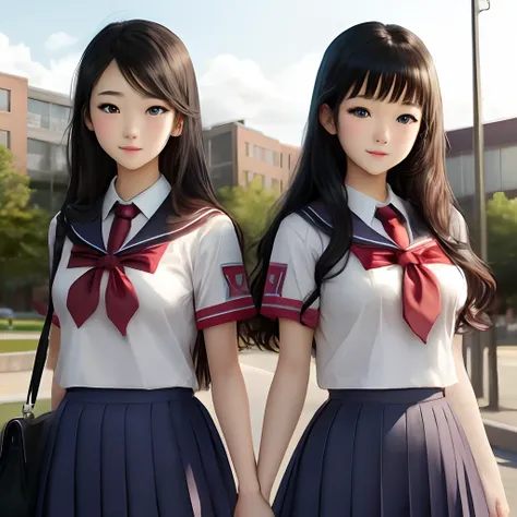 Black hair blue eyes cute style Highschool uniforms