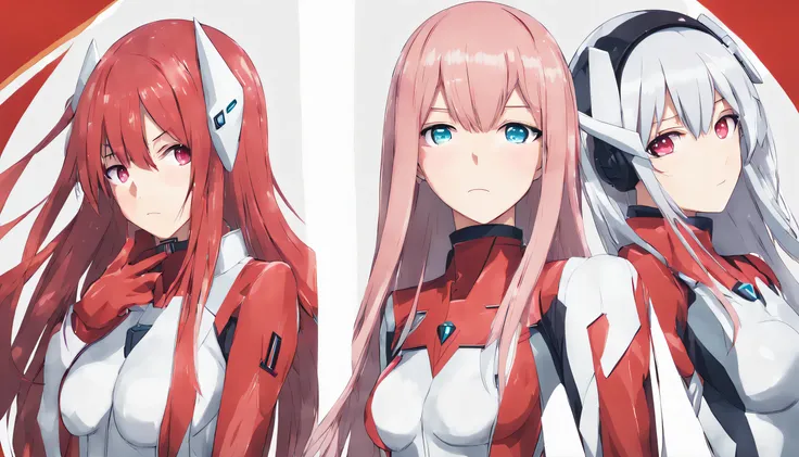 Apenas ma garota sexy com cabelo rosa, anime Darling in the Franxx, personagem Zero two, reisen udongein inaba, Mirai Nikki, com o dedo indicador na boca, imagem para banner no YouTube, 2D!.