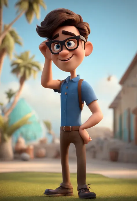 Cartoon character of a man with black glasses and a blue shirt, animation character, Caractere estilizado, animation style rendering, 3D estilizado, Arnold Maya render, 3 d render stylized, toon render keyshot, Personagem 3D, Personagem 3D, 3d rendering st...