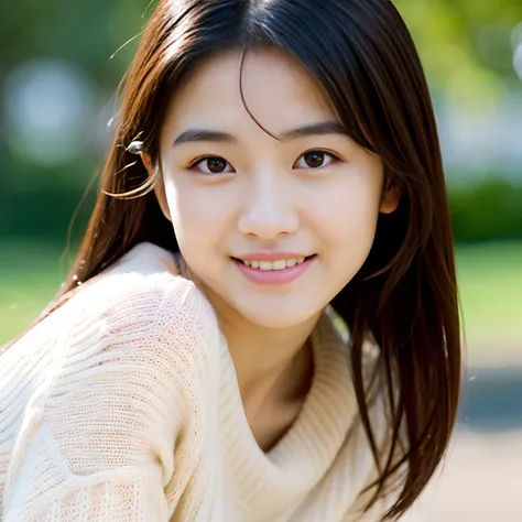 Best-Quality, Masterpiece, Ultra-High-Resolution, (Photorealistic:1.4), Raw-Photo, Hyper-Detailed, 1girl, 20-years-old, Japanese famous actress, wearing loose sweater, portrait, face focus, twinkle smile, looking at viewer, extremely cute face like a the m...