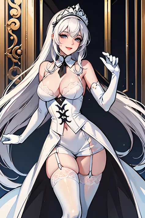 Masterpiece　White Long Gloves（（blanche）（Long gloves））　white stockings（blanche（stockings））　A sexy　shorth hair（Nero）　an lingerie　a smile　is standing