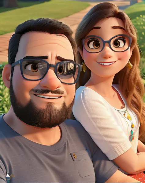 um casal de cor parda estilo Disney pixar, alta qualidade, melhor qualidade