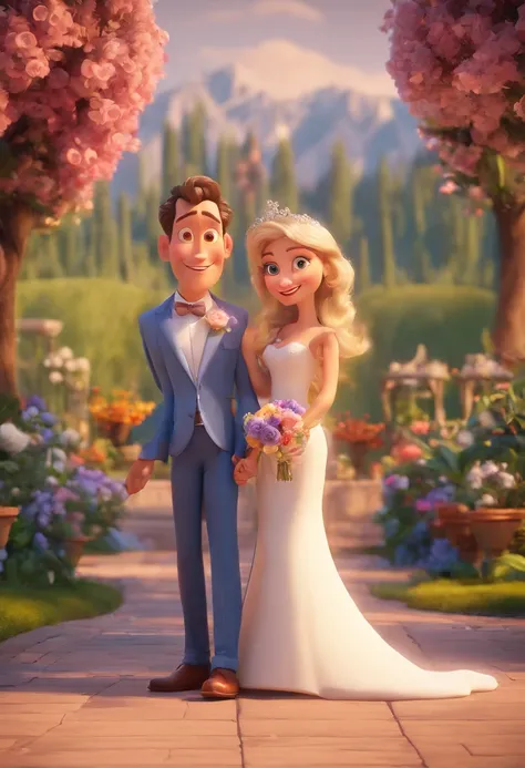 Disney pixar poster, American wedding couple, 3D animations，Pixar， (best quality)(8k)