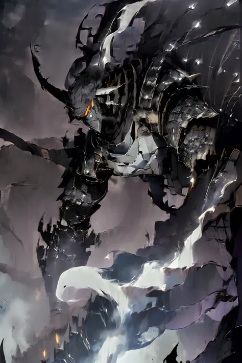 (giant creature:1.1:black armor:2.0),(best quality:1.2,ultra-detailed:1.1),(impressive size),(sinister appearance:1.2),(ominous ...