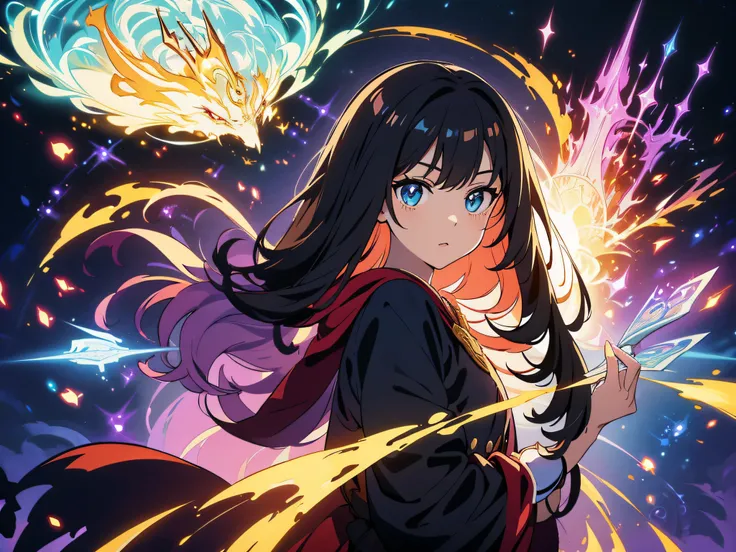 masterpiece, In a world where magic and technology exist side by side, a young nekomimi magician (black hair, long hair) sets out on a journey to hone their skills and uncover the secrets of their powers, beautiful eyes finely detailed. Along the way, they...