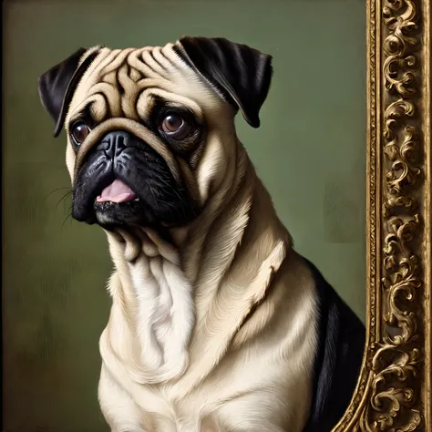 Renaissance portrait painting of a pug