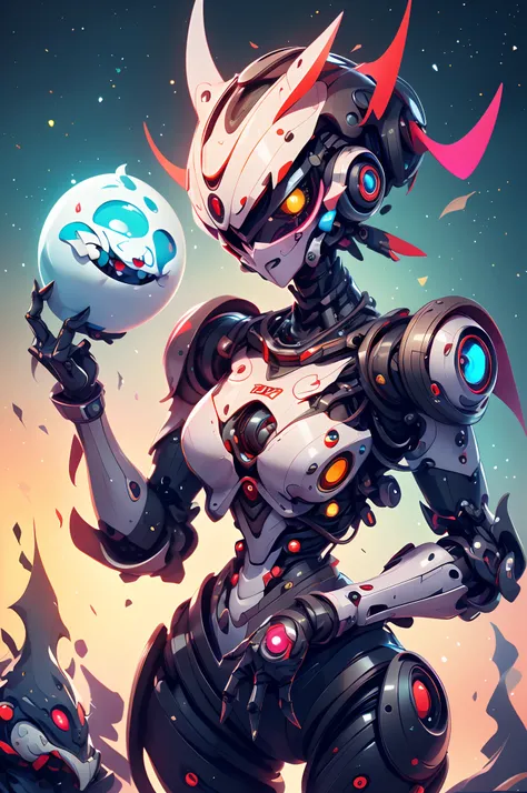 A fantz monster design,  Cute robots in space [style-rustmagic]，female robot，Half-human, Cyborgs，