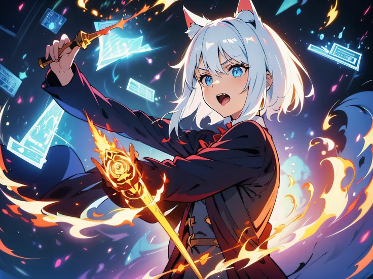 masterpiece, in a world where magic and technology exist side by side, a girl with cat ears (white hair, short hair) sets out on...