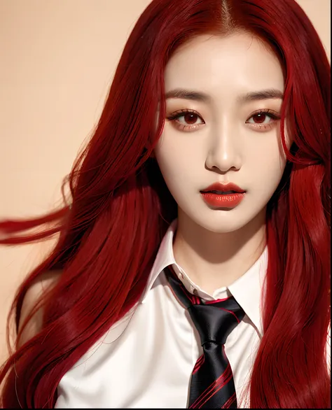 Arafed Asian woman with long red hair with tie, Seo Soojin de (G)-idle