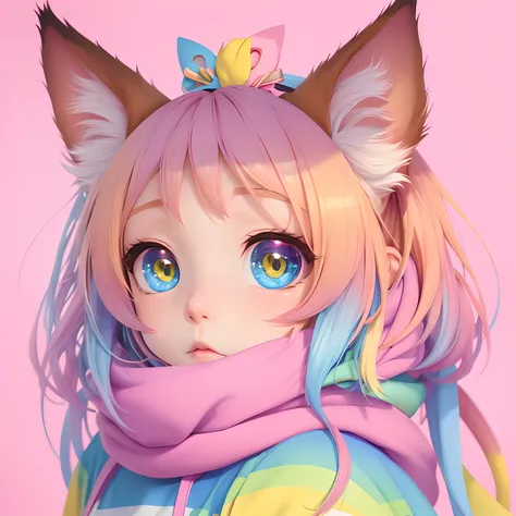 18 year old anime girl with cat ears and scarf, Mature looks，Kawaii realistic portrait, cute anime catgirl, beautiful anime catgirl, anime girl with cat ears, anime catgirl, very beautiful cute catgirl, Soft anime illustration, Very beautiful anime cat gir...