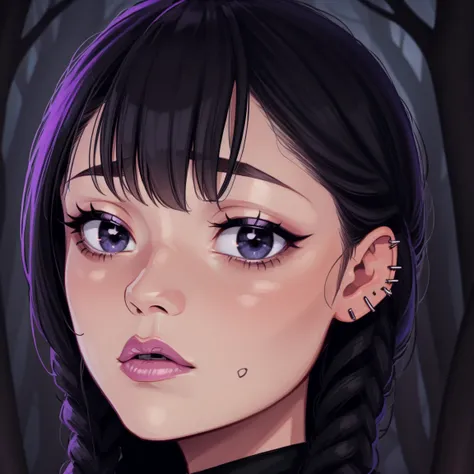 Wednesday addams, teen titans, hooded, goth girl, autumn forest background, detailed, detailed, detailed, beautiful, detail, goth girl, masterpiece, dark night background, gothic, goth, goth, detailed, goth girl, piercings, detailed face, looking viewer, W...