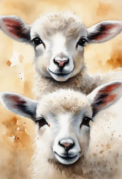 Lambs, hand drawn, cute canvas art, soft detail, big eyed, adorable