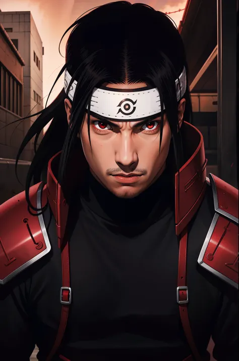 masterpiece, best quality, ultra-detailed, upper body shot, 1man, male focus, hashirama senju, wearing red armor, long black hai...