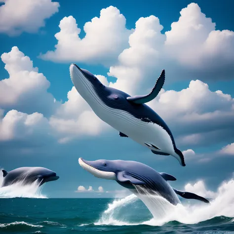 Whales flying in the sky