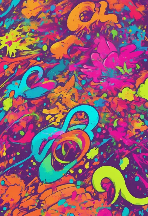 Splatoon　Bold neon colors, Splash Art, Splattered neon colors, (Iridescent glowing smoke) ((Motion Effect)), Best Quality, Wallpaper Art, nffsw, Center Image, M Schiffer Art, ((Flat color)), (cel-shading style) Very bold neon colors, (High color saturation...