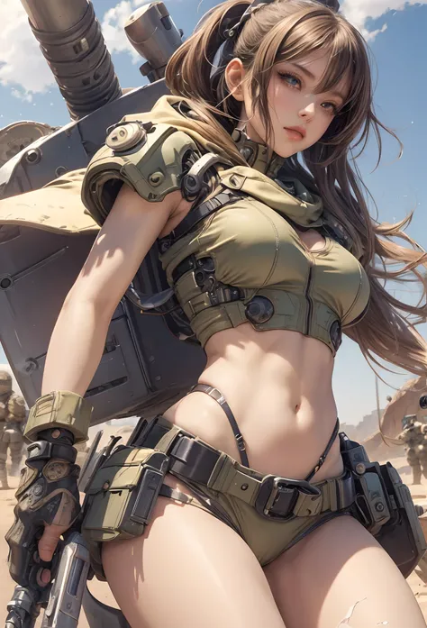 (Detailed illustrations,Very detailed and detailed drawing,Delicate lines with slow and rapid,Realistic texture expression),[Color tressed main line],(Martian battlefield [Desert Ruins]),[独奏],HENTAI ((ANIME) BIONICGirl) Beauty (14years))((well-muscled)) [S...