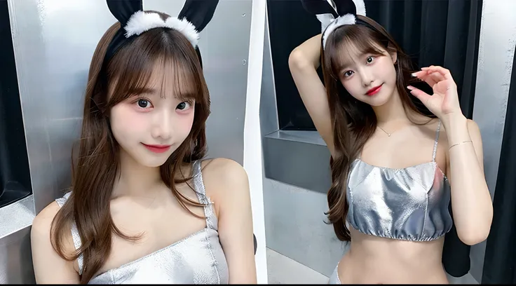 18-year-old bunny girl in a silver swimsuit