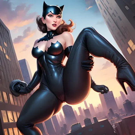 Giantess catwoman crushing a city