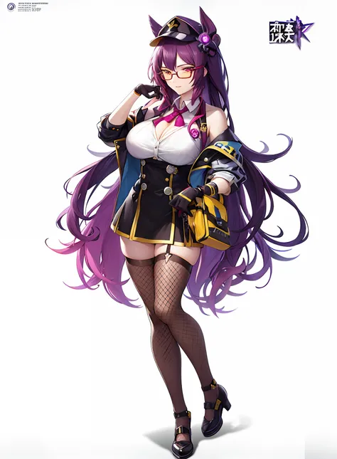 a close up of a person with a purple hair and glasses, from girls frontline, kda, ayaka genshin impact, full body xianxia, girls frontline style, official character art, fine details. girls frontline, girls frontline universe, wearing lab coat and glasses,...