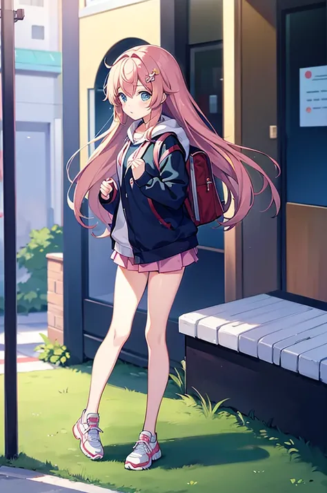 An anime character of a girl wearing headphones and a backpack, anime moe art style, anime visual of a cute girl, Cute anime girl, Cute anime style, pretty anime character design, lovely art style, Kantai collection style, (Anime girl), up of young anime g...