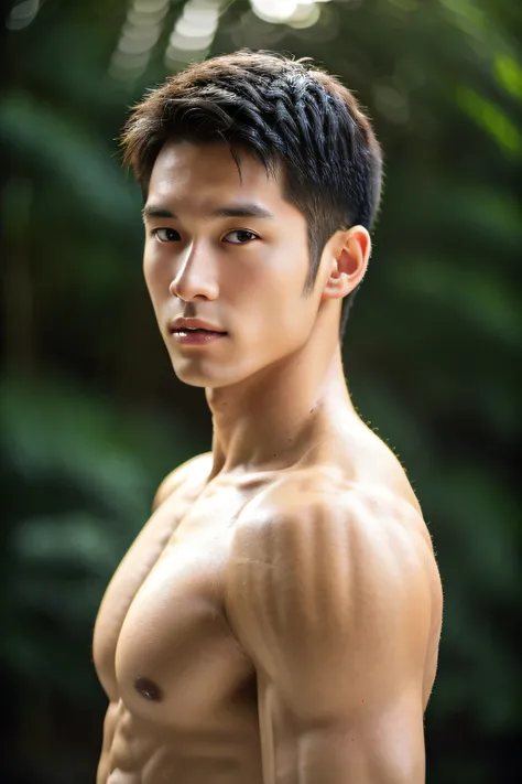 1人，A 25-year-old muscular man，musculature，The upper body is fair and tender，gentlesoftlighting，tmasterpiece，best qualtiy，8K  UHD，digital SLR camera，filmgrain，Midjourney and greg rutkowskis Fujifilm XT3 realistic painting art