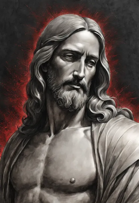 an ultra cartoon, Jesus in the style of Leonardo da Vinci, silverpoint, pen and ink, black and red chalk sanguine, sfumato technique, Kids Illustration, cool environment, cool background, extremly detailed, by Hajime Sorayama, by Henry Asenci, by (Quentin ...