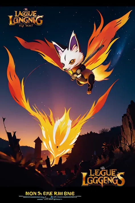 Anime characters fly through the air with cats and dogs, fox from league of legends chibi, background-image, character art of maple story, Banner, side scroller, key art, hero 2 d fanart artsation, Genshin, promotional art, offcial art, kitsune holding tor...