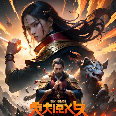 Movie poster design, (Eye-catching movie titles: 1.5),Chinese martial arts, World of mythology，Super meticulous，Dynamic posters，Film promotion，Hyper-realistic， tmasterpiece