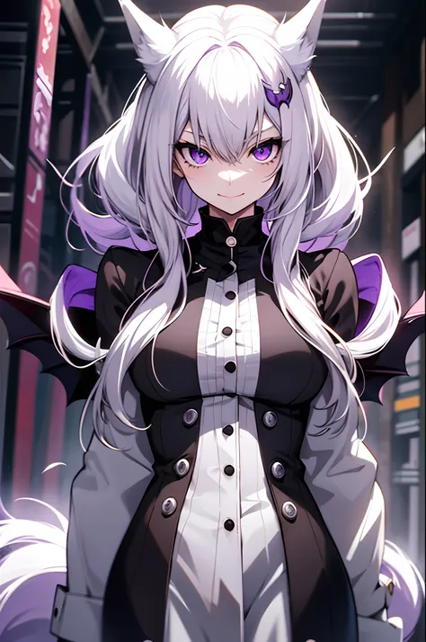 Ulki,  white colored hair,White fox ears, higly detailed,high detailed eyes,Correct anatomy,The best picture quality,Drawing of a woman with horns and cat ears, neferpitou, anime cat girl, digital art from danganronpa, devil, white - haired fox, Vampire Wh...