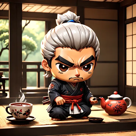 (Pixel art:1.5), (pixel theme:1.5), (chibi emote:1.5), (chibi character:1.5),(fantasy:1.5), (1japanse samurai:1.5), (Toshiro Mifune:1.5), (hot tea:1.5), (tea ceremony:1.5), (tearoom:1.5),