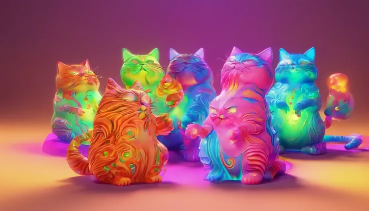 Fat Psychedelic cat, representation of mania, Vomiting crazed souls, glowing souls, gothic chesire