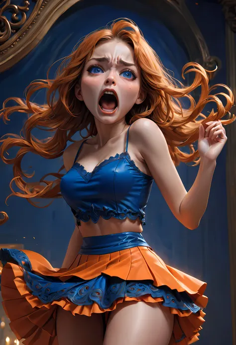 masterpiece,1girl,sexy opening, blue orange skirt, sexy, intricate detailed face, gasping