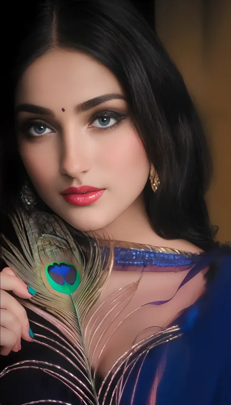 a close up of a woman holding a peacock feather in her hand, very beautiful girl, cute beautiful, beautiful cute, very beautiful face, beautiful model, very beautiful photo, beautiful girl model, traditional beauty, beautiful model girl, extremely beautifu...