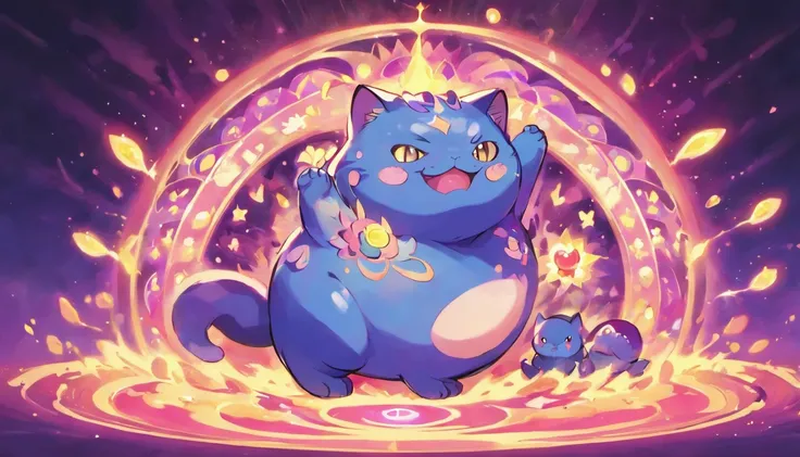 Fat Psychedelic cat, representation of mania, Vomiting crazed souls, glowing souls, gothic chesire