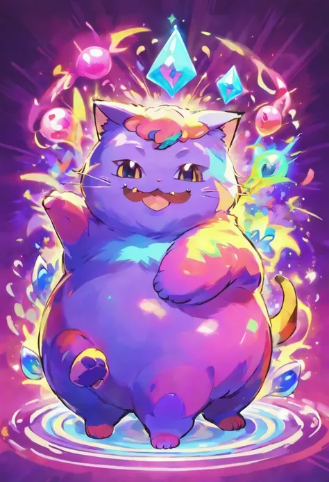 Fat Psychedelic cat, representation of mania, Vomiting crazed souls, glowing souls, gothic chesire cat