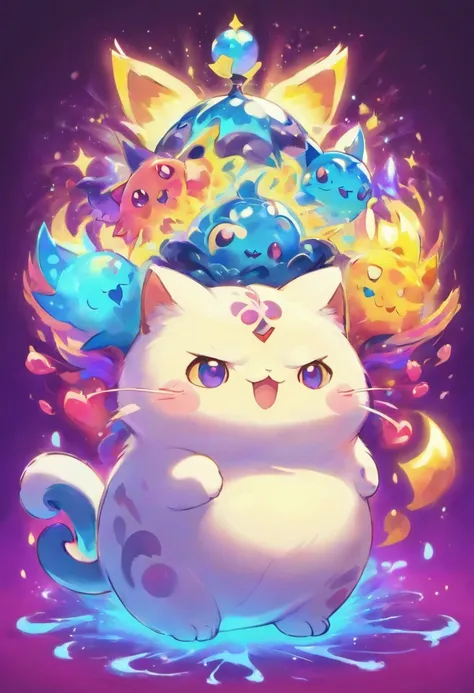 Fat Psychedelic cat, representation of mania, Vomiting crazed souls, glowing souls, gothic chesire cat