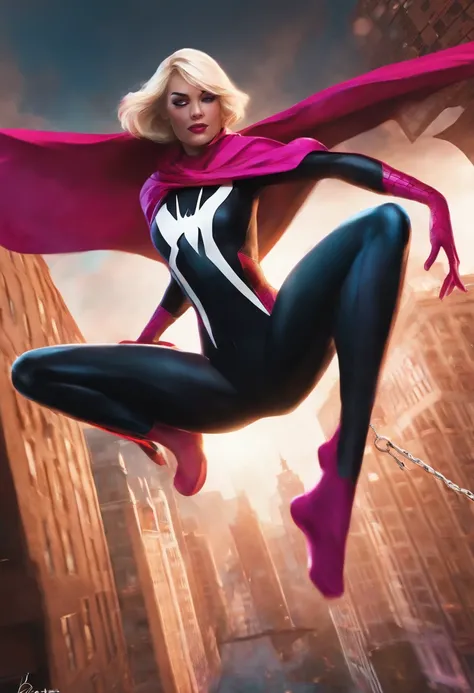 Spider-Gwen, swinging, pose