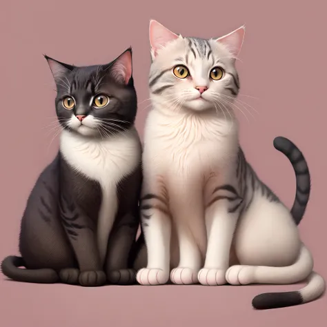 Cat　illustratio　Pink background　cute little　greys