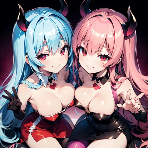 Succubus　Seduction poses　Erotic body　　kawaii faces　Enchanting face　　heart mark　A slight smil　　Heart Eyes　　charm　Angle from above　There are 4 of us　Kissing pose　Heart mark on the uterus　Succubus Dresses　Seated Pose　Pose with tongue sticking out　Chest-leanin...