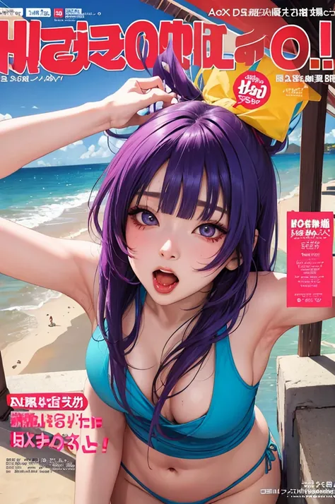 masterpiece, best quality, sexy, lewd outfits, colorful hair,  outdoor, lewd hentai magazine cover ,upper body,ahegao