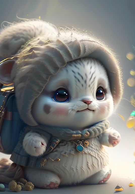 cute tiny  hyperrealistic white tiger with different color eyes waring a necklace, Chibi, adorable and fluffy, logo design, cartoon, cinematic lighting effect, charming, 3D vector art, cute and quirky, fantasy art, bokeh, hand-drawn, digital painting, soft...