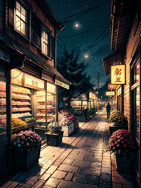 there is a store with many plants and flowers on the outside, high detailed store, flower shop scene, by Yang J, anime background art, convenience store, by Kamagurka, pleasant cozy atmosphere, by Ni Yuanlu, detailed scenery —width 672, magic shop, high de...