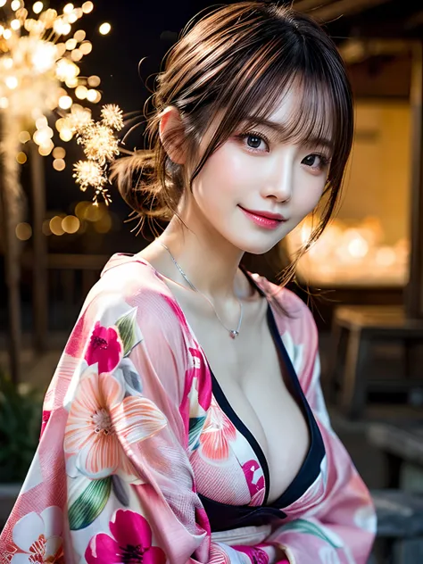 (masutepiece:1.3, Photorealsitic:1.4, 8K), top-quality, ​masterpiece, 超A high resolution, Perfect dynamic composition, Highly detailed skin and facial texture:1.3, A detailed eye, Detailed limbs, Spring Night Fireworks Display, sparklers, 1girl in, Cute se...