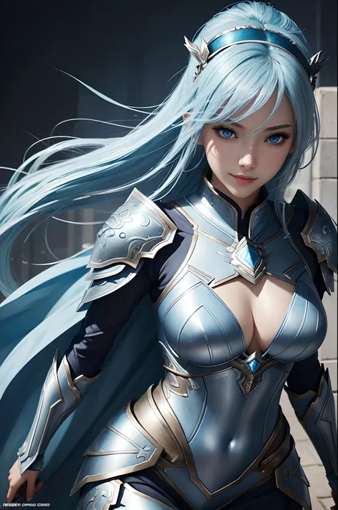 Close-up of a woman in a silver and blue dress、blue hairs, Super beauty,(Like the real thing)Blue eyes,Chengwei Pan on Artstation、 Yang J 作、 Detailed fantasy art、Stunning character art、 Fan Art Best Art Station、 Magnificent exquisite character art、 Beautif...