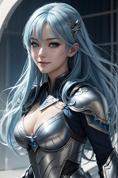 Close-up of a woman in a silver and blue dress、blue hairs, Super beauty,(Like the real thing)Blue eyes,Chengwei Pan on Artstation、 Yang J 作、 Detailed fantasy art、Stunning character art、 Fan Art Best Art Station、 Magnificent exquisite character art、 Beautif...