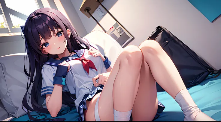 High school girl in a sailor suit in a thick miniskirt in the infirmary