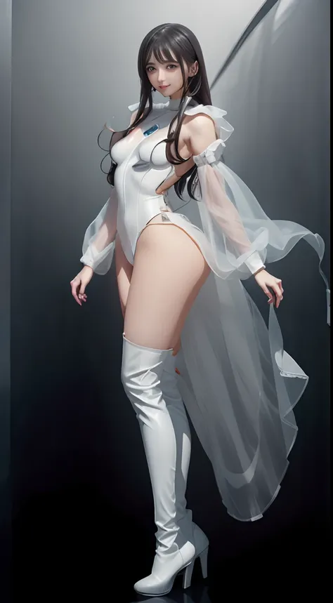 Arafe in white latex dress and thigh-high boots, latex outfits, White latex dress, dark blue leotard costume, Glossy white latex, Futuristic Gloss White Some Latex Suits, Wearing a plastic white dress, wearing atsuko kudo latex outfit, Bright white shiny l...