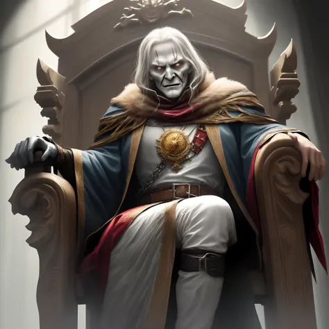 Scarry man sit on a throne