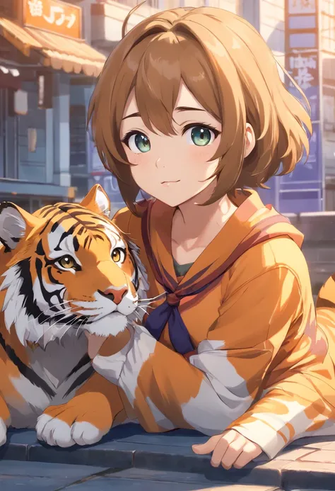 Cartoon tiger((Tiger)), Anthropomorphic tiger, cute artwork, Cute detailed digital art, kyoani, anime visual of a cute cat, lovely digital painting, alphonse fly, 240p, High-quality fanart, adorable digital art, resin, offcial art, cute detailed artwork，